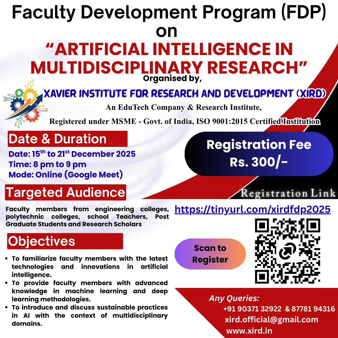 One Week Online Faculty Development Program on Artificial Intelligence (AI) in Multidisciplinary Research 2025